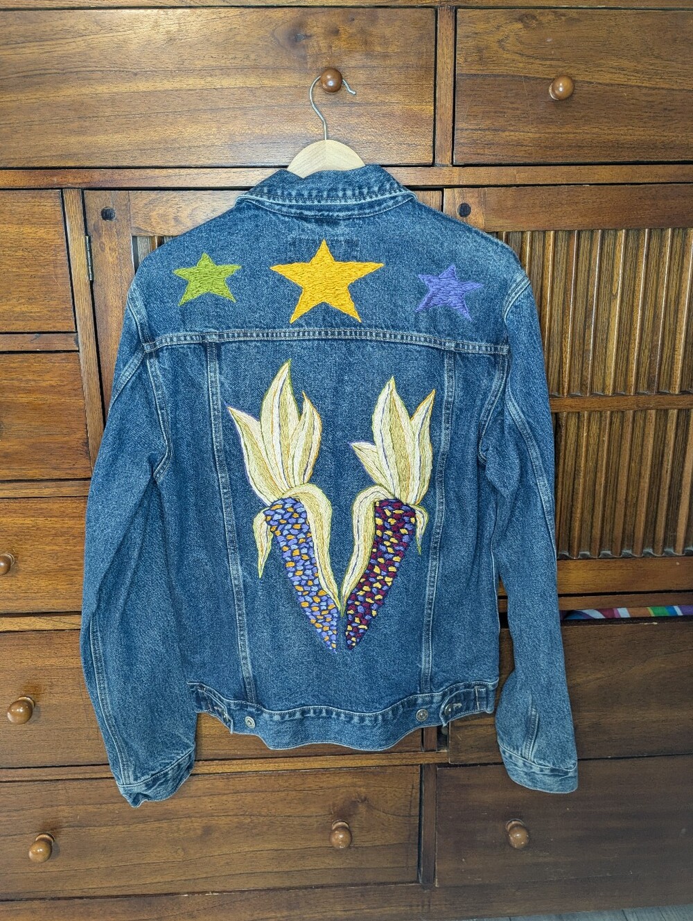 Denim Jacket With Corn And Stars Design